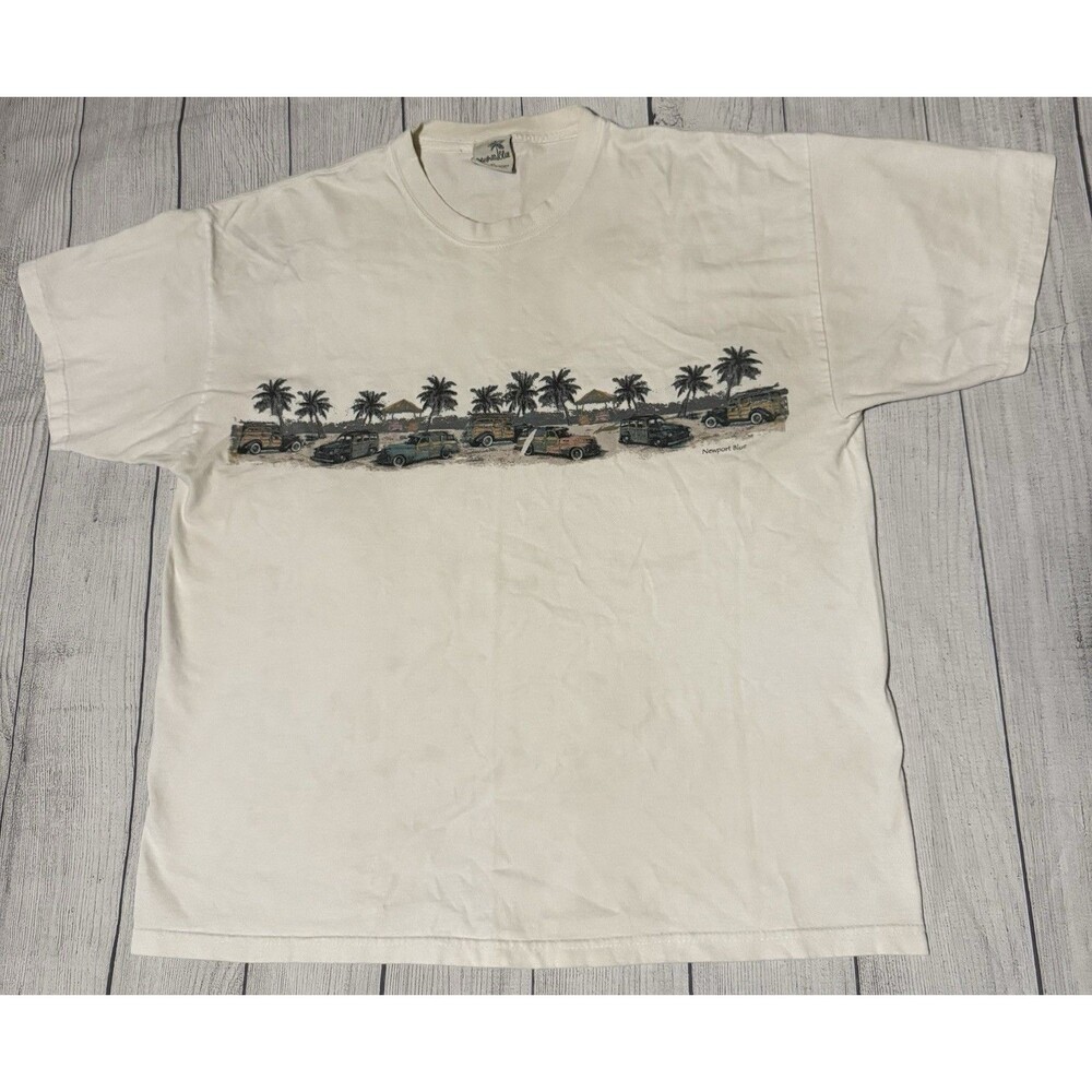 Newport Blue Classic Cars Graphic T Shirt Men's Size XL Surfing Theme